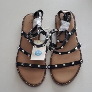 a new day Black Studded Strappy Flat Sandals
